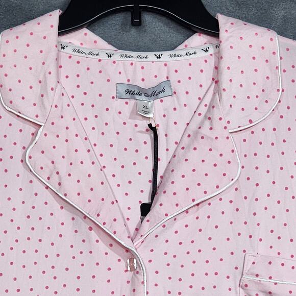 White Mark Short Sleeve Pajama Shorts Set with Button Down Collar Pink Dots XL - Picture 4 of 10